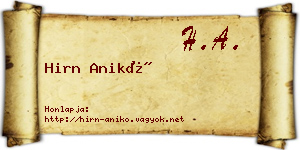 Hirn Anikó névjegykártya